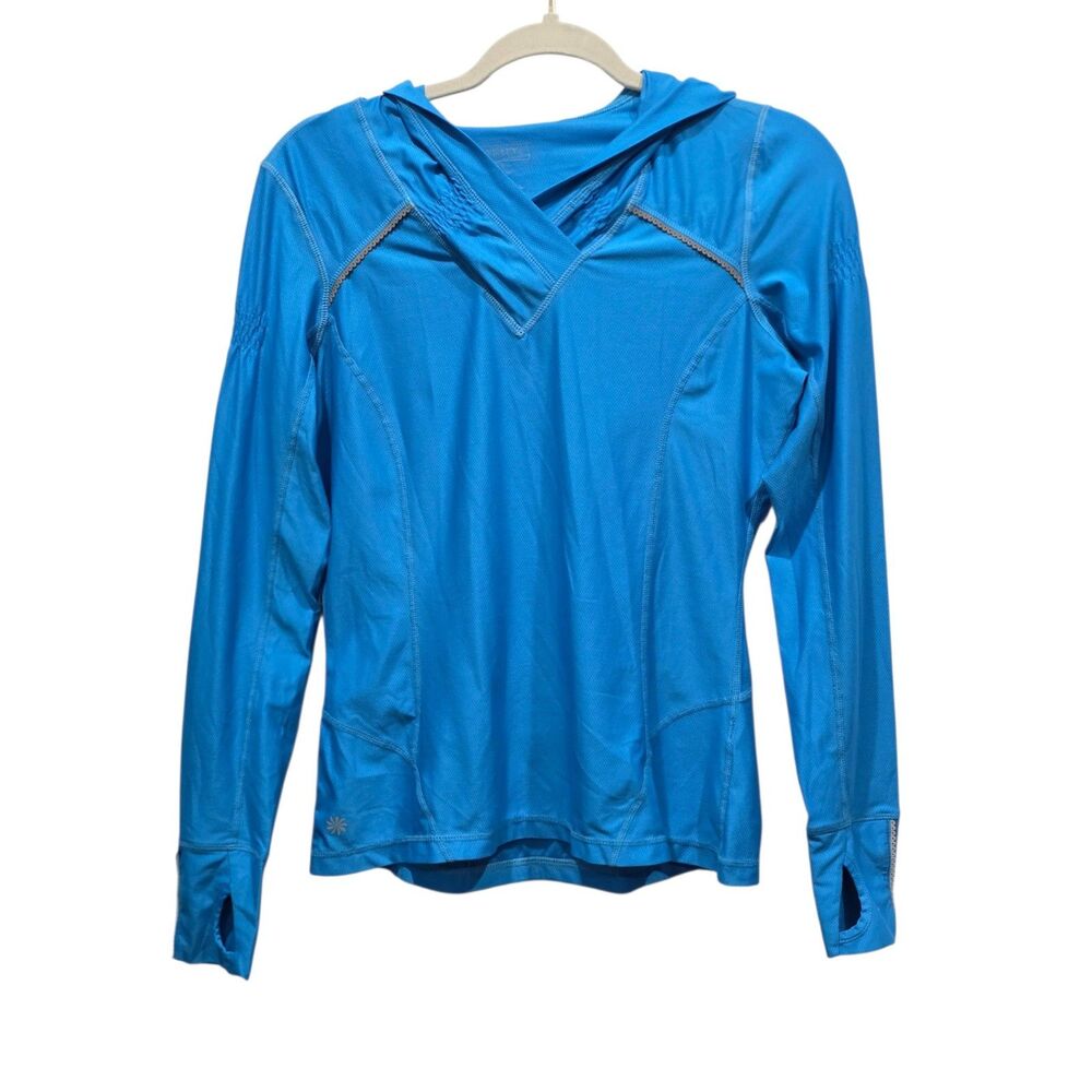 Athleta Half Mile Hoodie Pullover Womens S Blue Running Thumbholes Zip Pocket